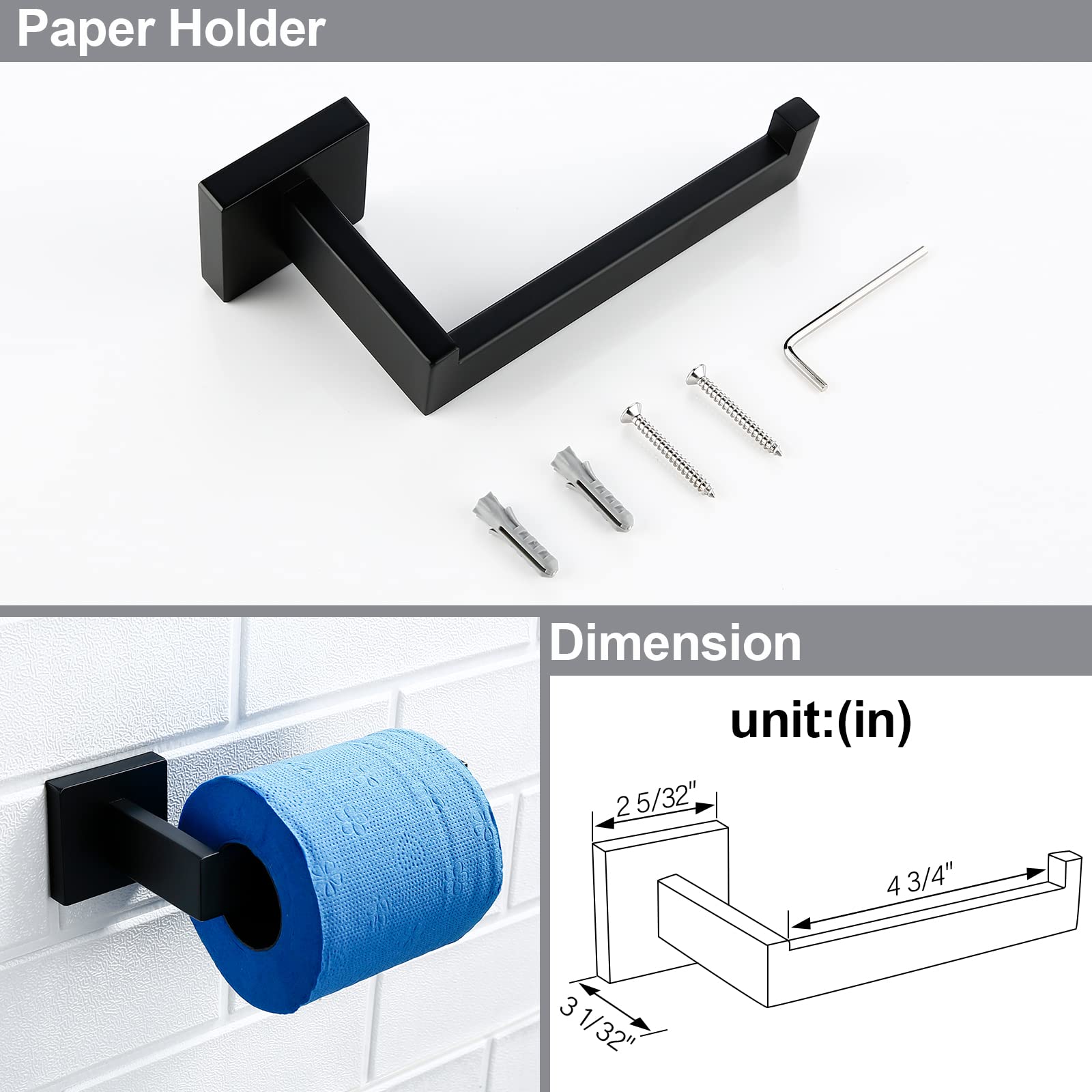 Bagnolux Matte Black Bathroom Accessories Set 4 Pieces, Bathroom Towel Holder Set Stainless Steel, Black Towel Bar Towel Racks F
